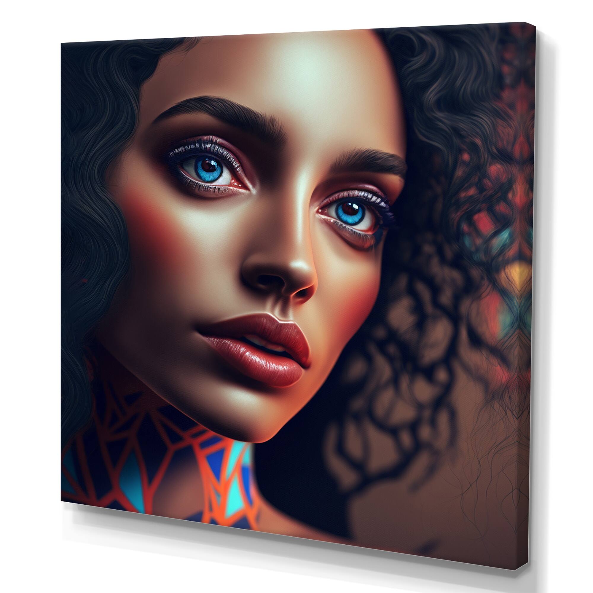 Designart "Abstract Woman Portrait In Red And Blue VI" Woman Seductive
